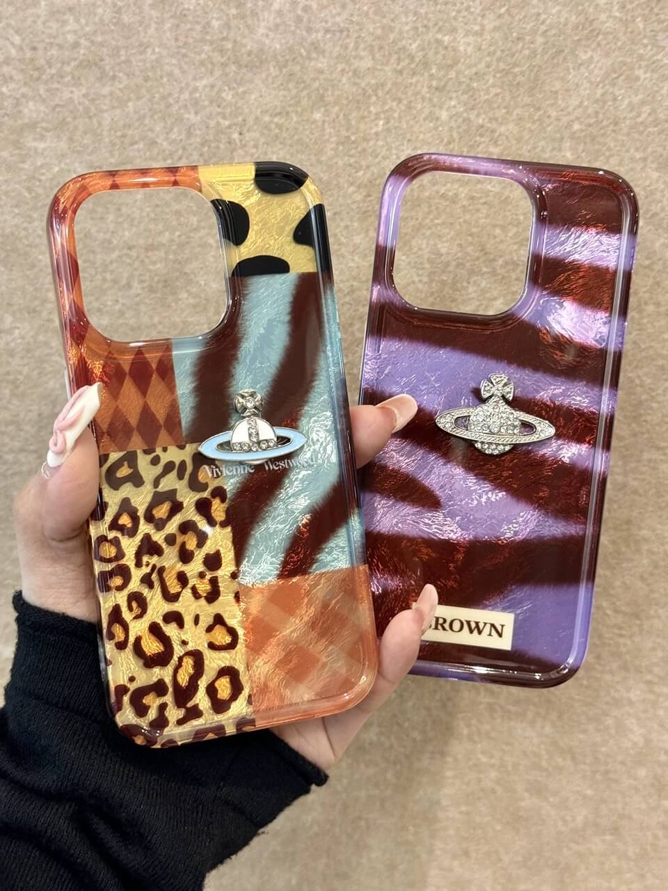 Leopard Stripe Patchwork Saturn Phone Case