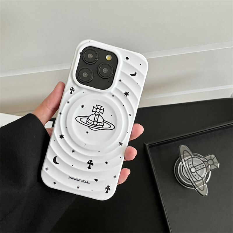 White 3D Saturn Phone Case
