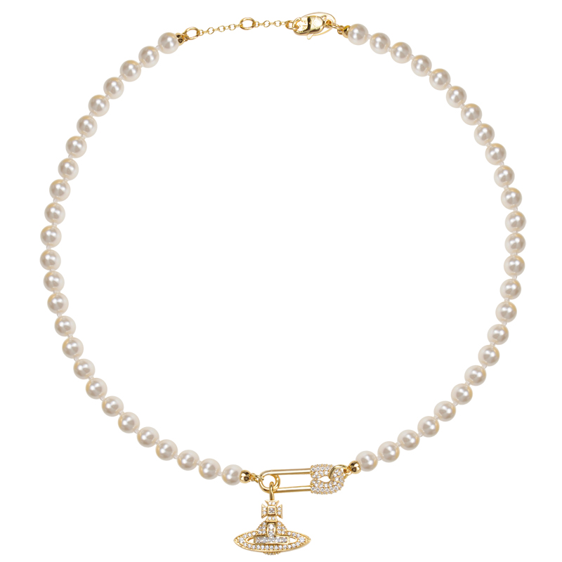 Zirconia Pin Pearl Necklace