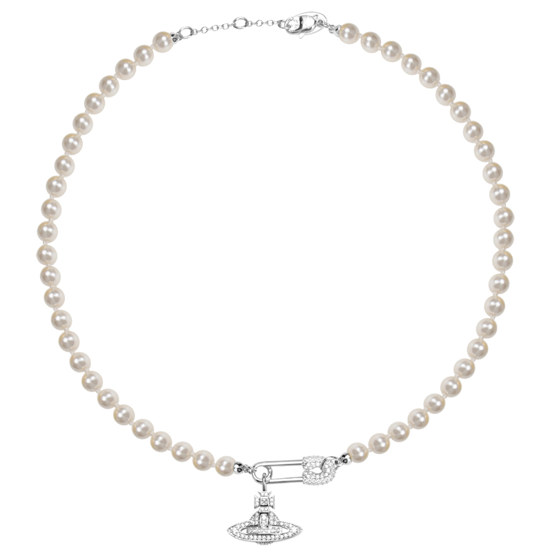 Zirconia Pin Pearl Necklace