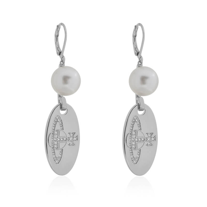Round Zirconia Pearl Earrings