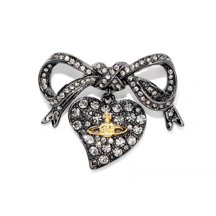 Deep Black Ribbon Love Saturn Brooch