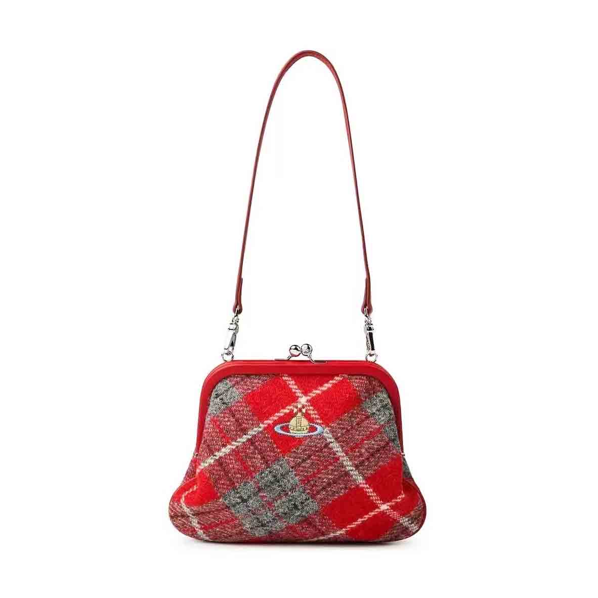 NEW-Vivienne's Clutch Red Grey Plaid Bag