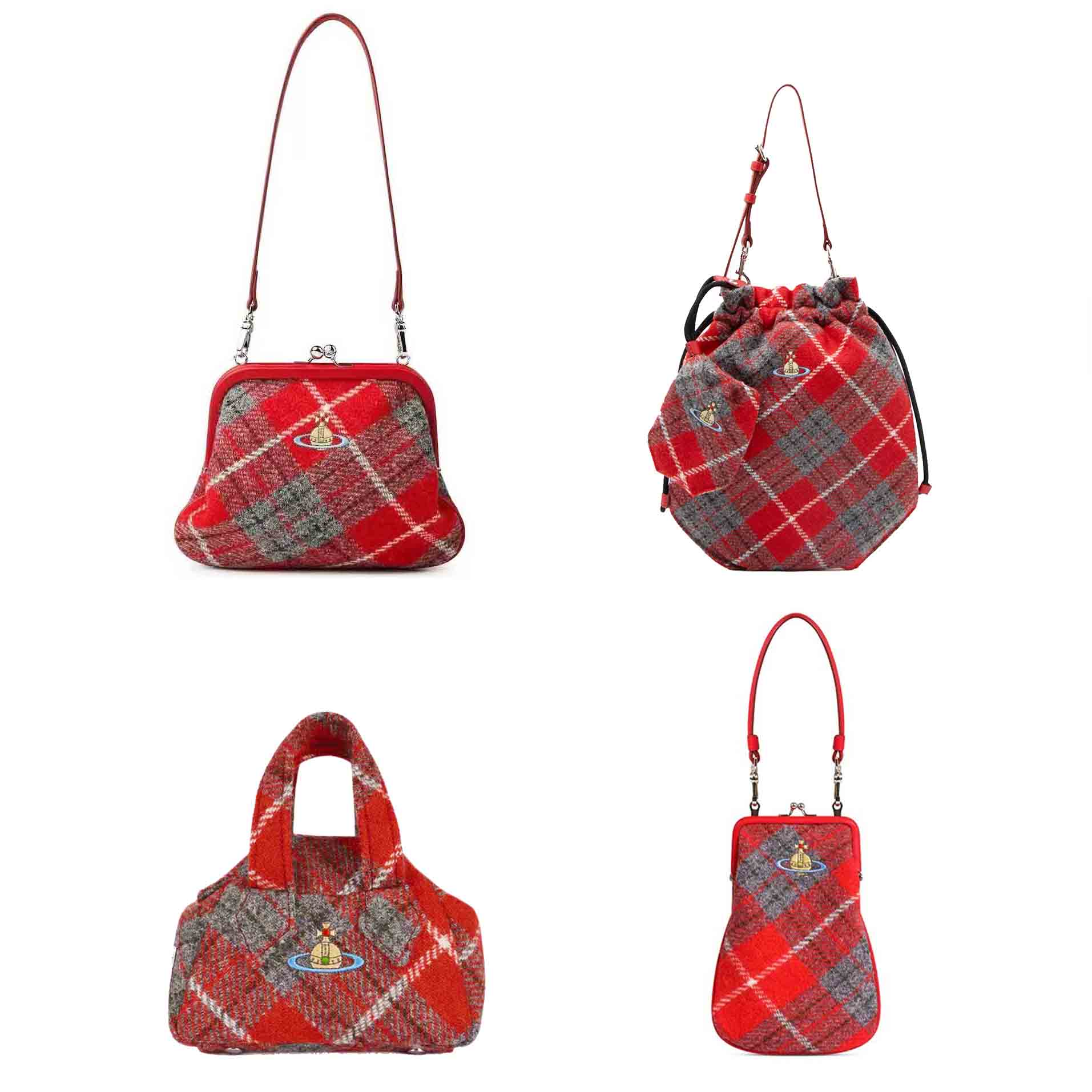 NEW-Vivienne's Clutch Red Grey Plaid Bag
