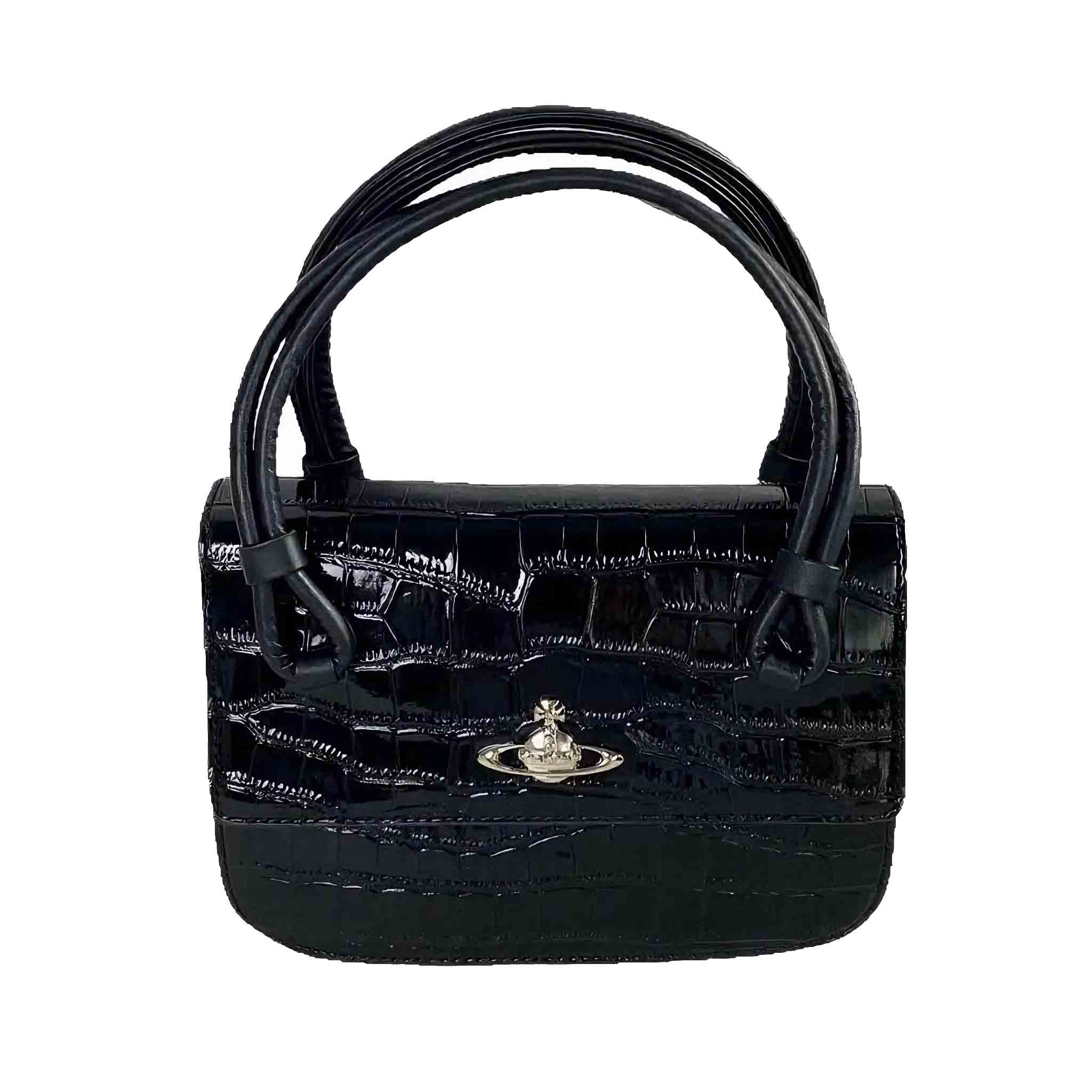 Black Crocodile Print Crossbody Handbag