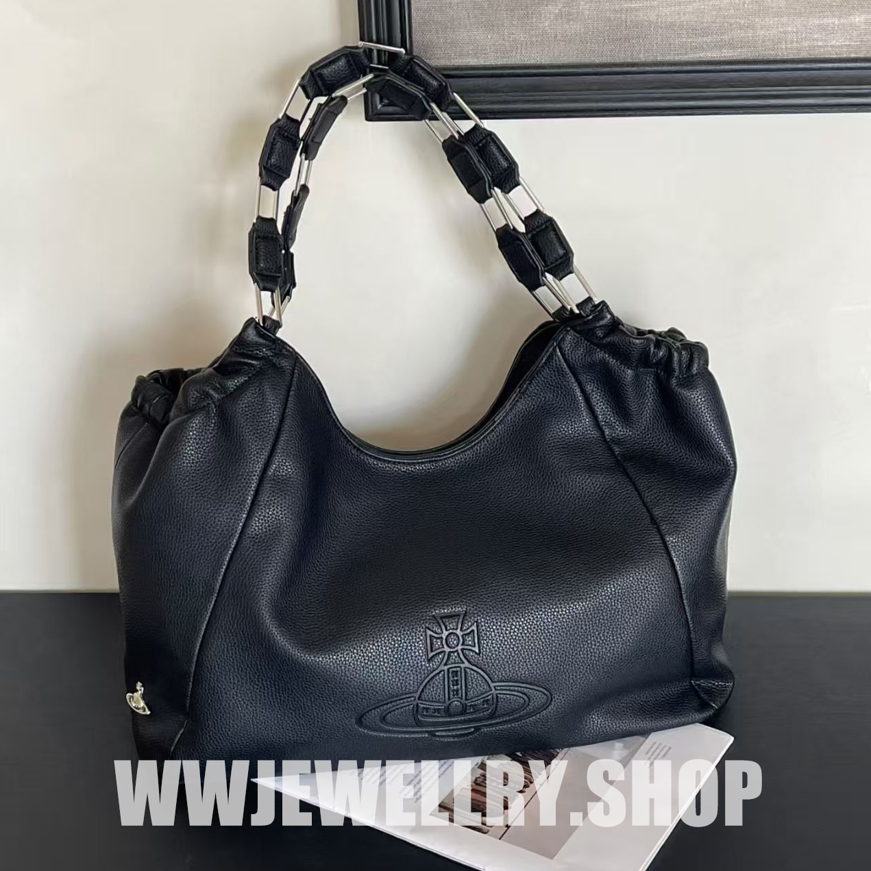 Black Leather Saturn Bag