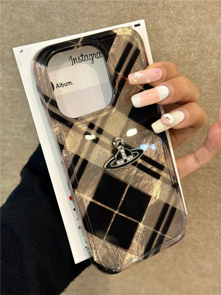 Black Plaid Saturn Phone Case