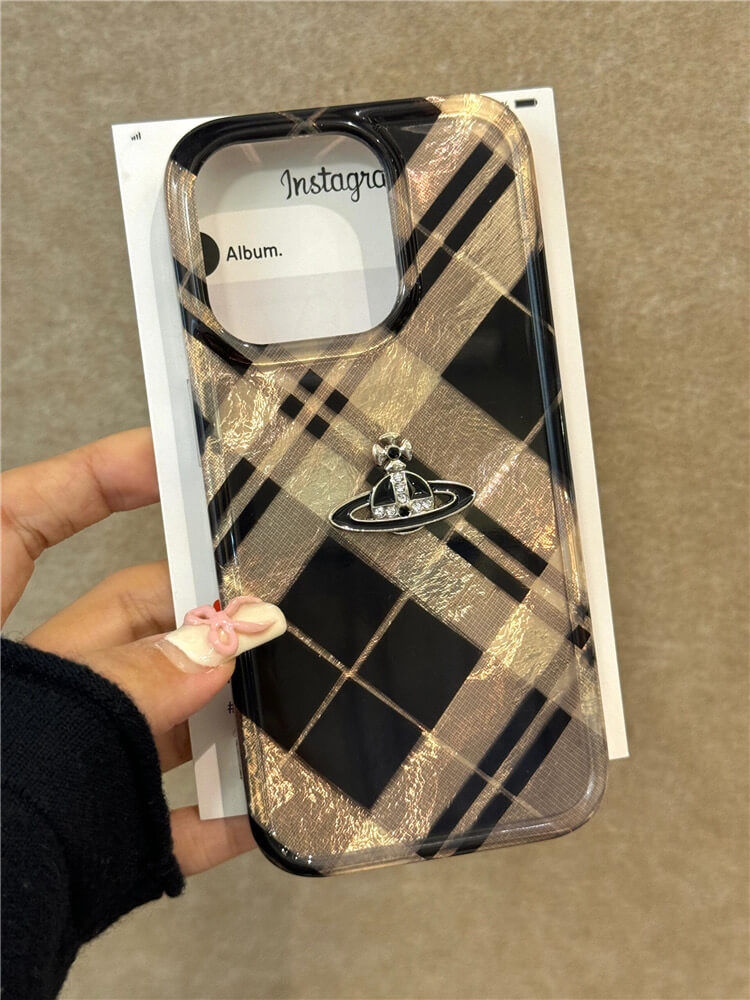 Black Plaid Saturn Phone Case