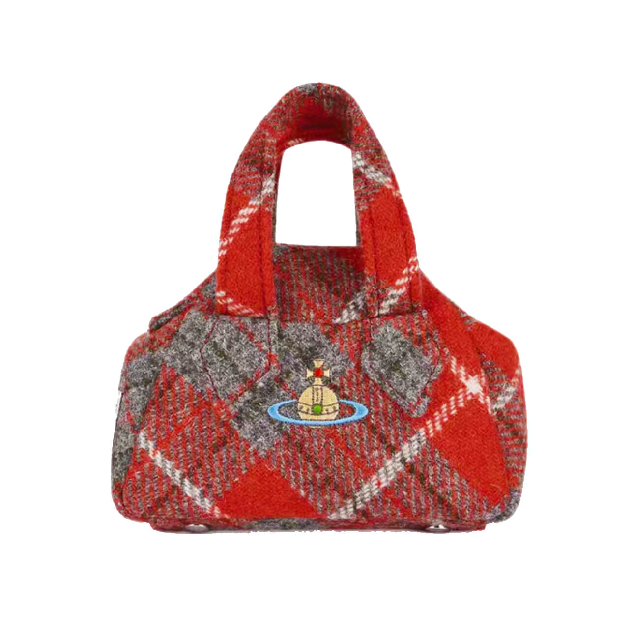NEW-Vivienne's Clutch Red Grey Plaid Bag