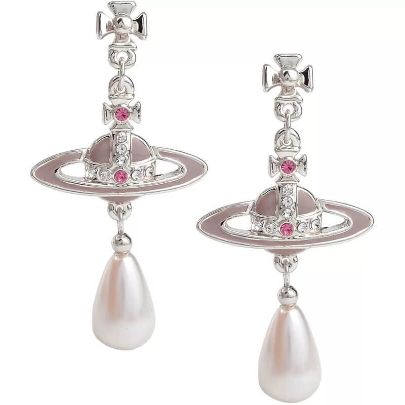 Pink Lacquered Saturn Pearl Earrings
