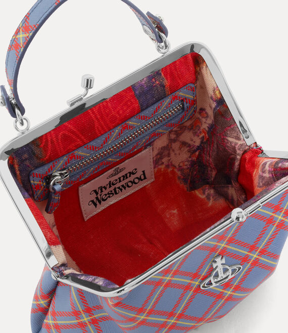 NEW-Blue Pink Plaid Granny Frame Purse