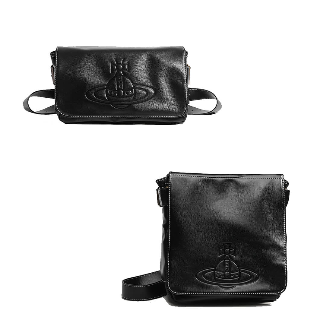 2 Size Black Leather Shoulder Bag