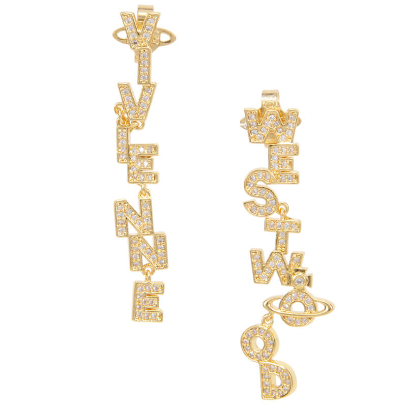 2 Colors Zirconia Alphabet Earrings
