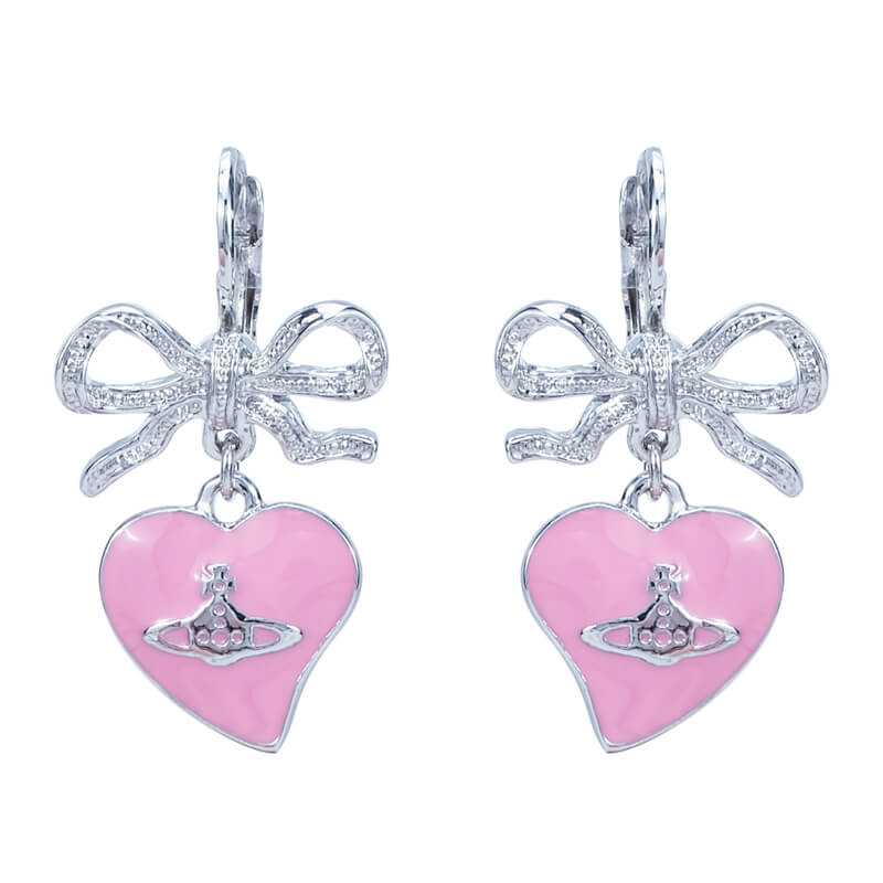 Pink Heart Ribbon Earrings