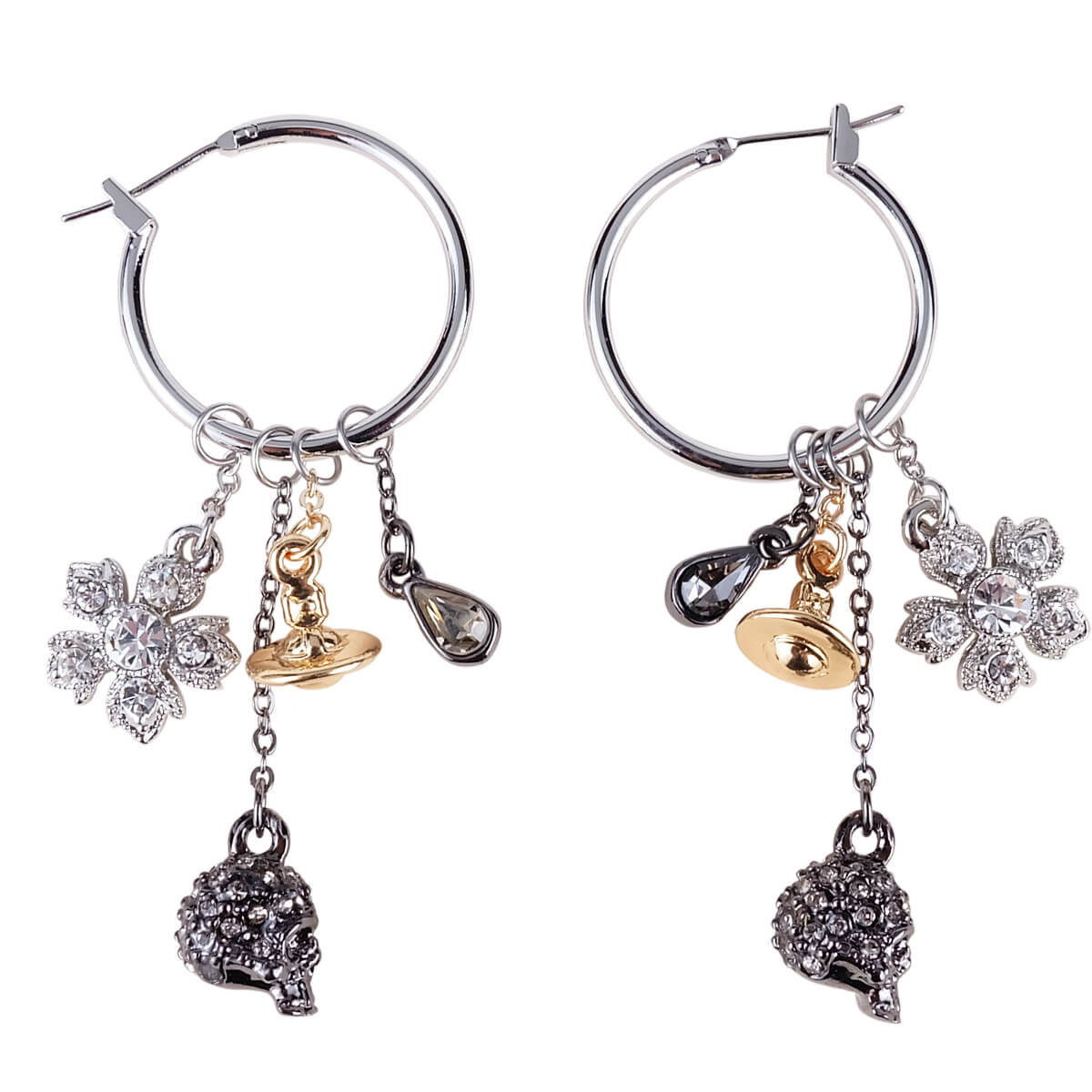 Large Circle Skull Flower Saturn Earrings