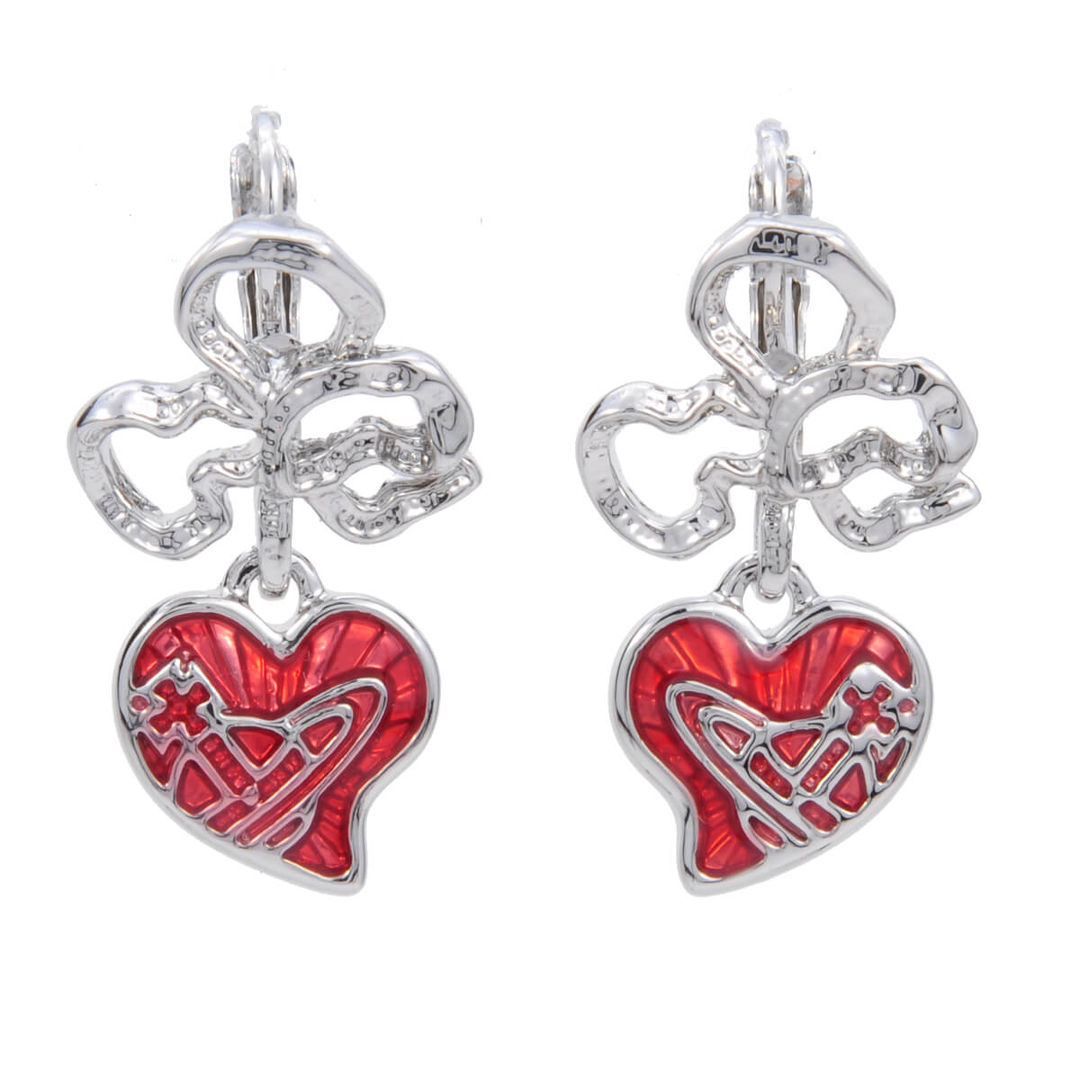 2 Colors Flower Lacquered Heart Earrings