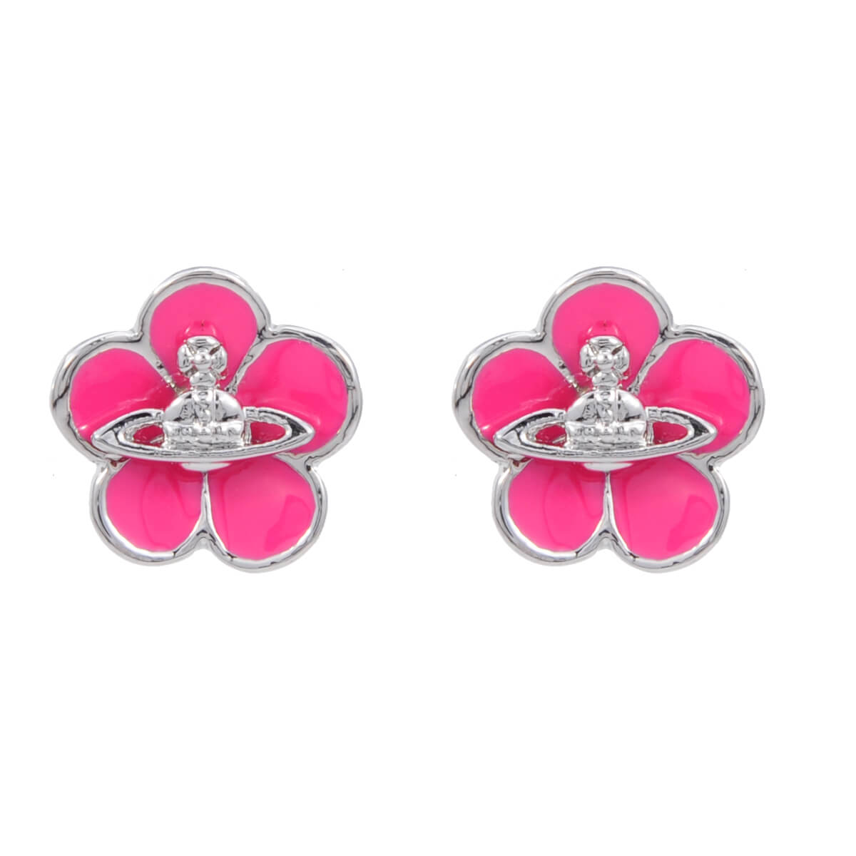 Pink Flower Saturn Earrings