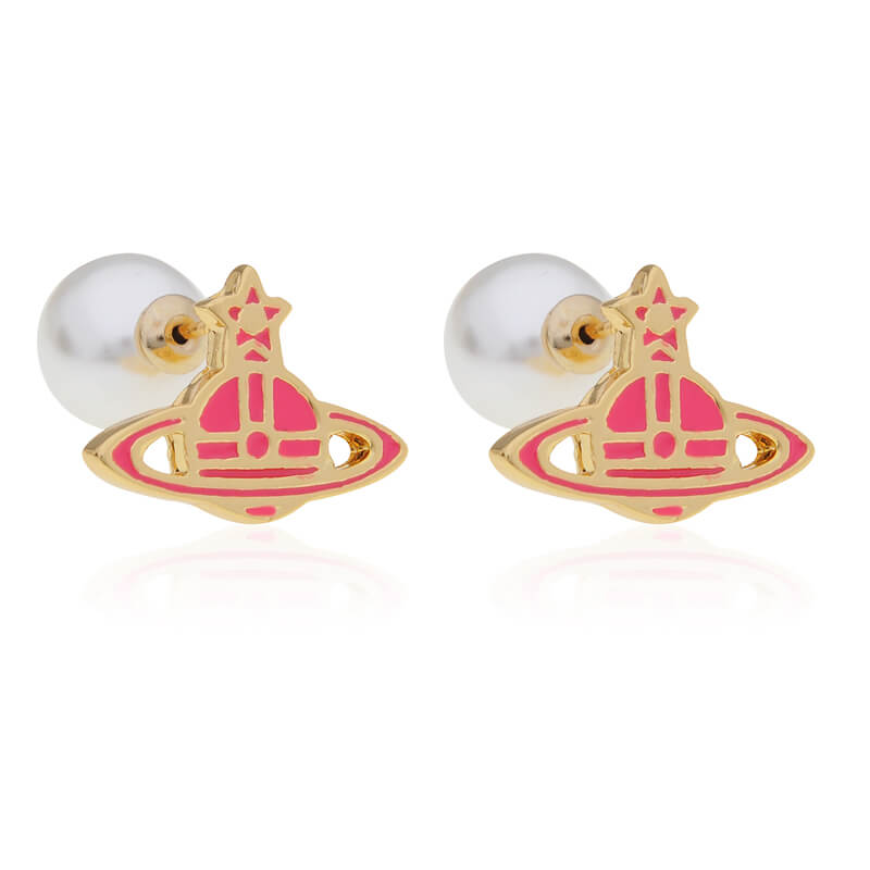 2 Colors Pearl Earplugs Lacquered Saturn Earrings
