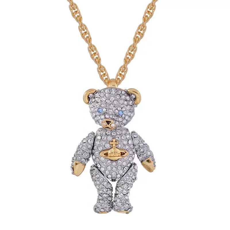 2 Size Full Diamond Bear Necklace