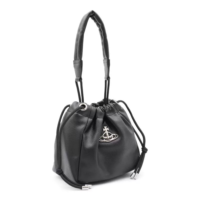 Leather Drawstring Bucket Saturn Bag