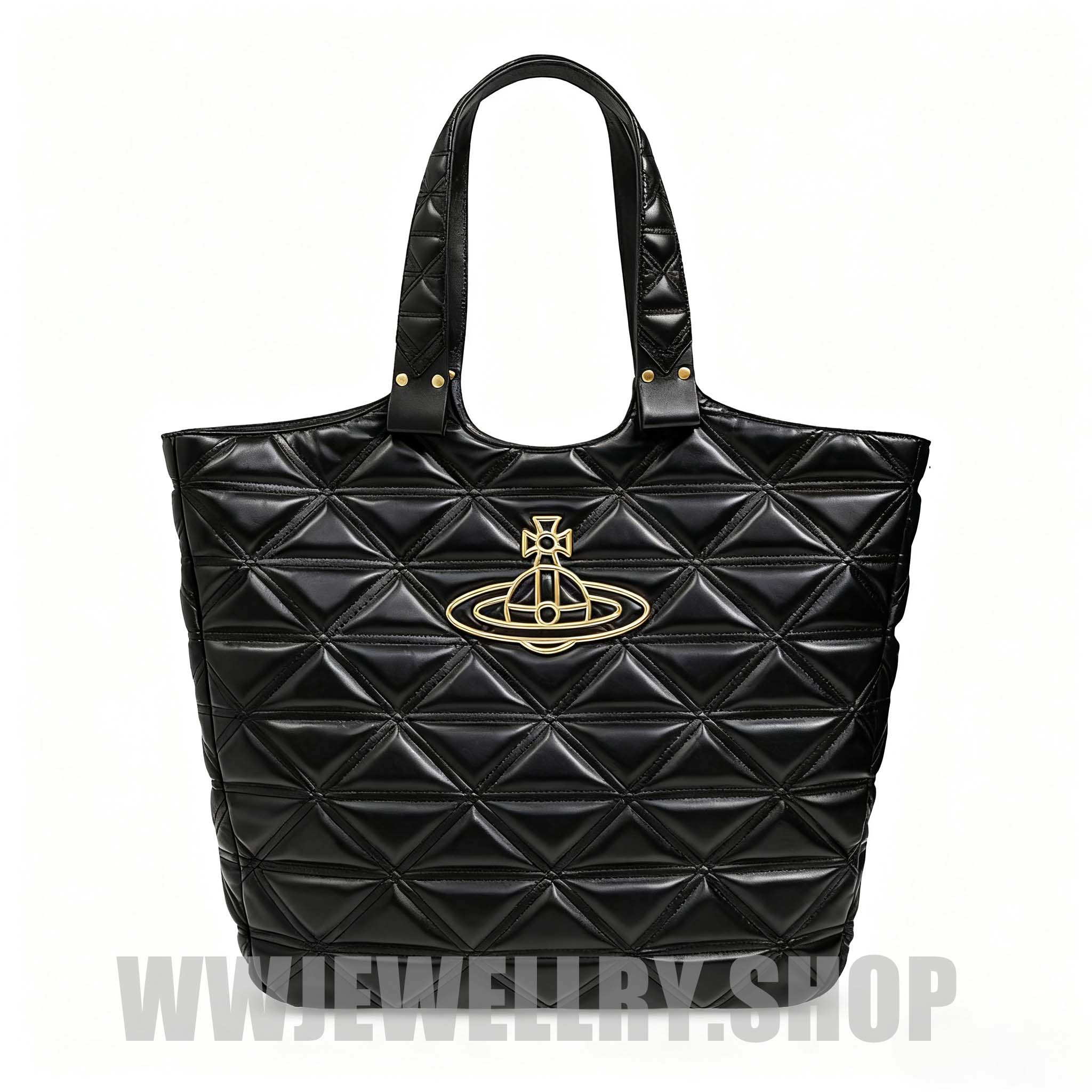 Black Leather/Velvet Saturn Tote Bag