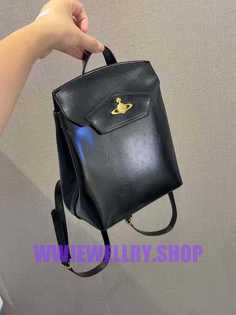 Black Leather Saturn Backpack Bag