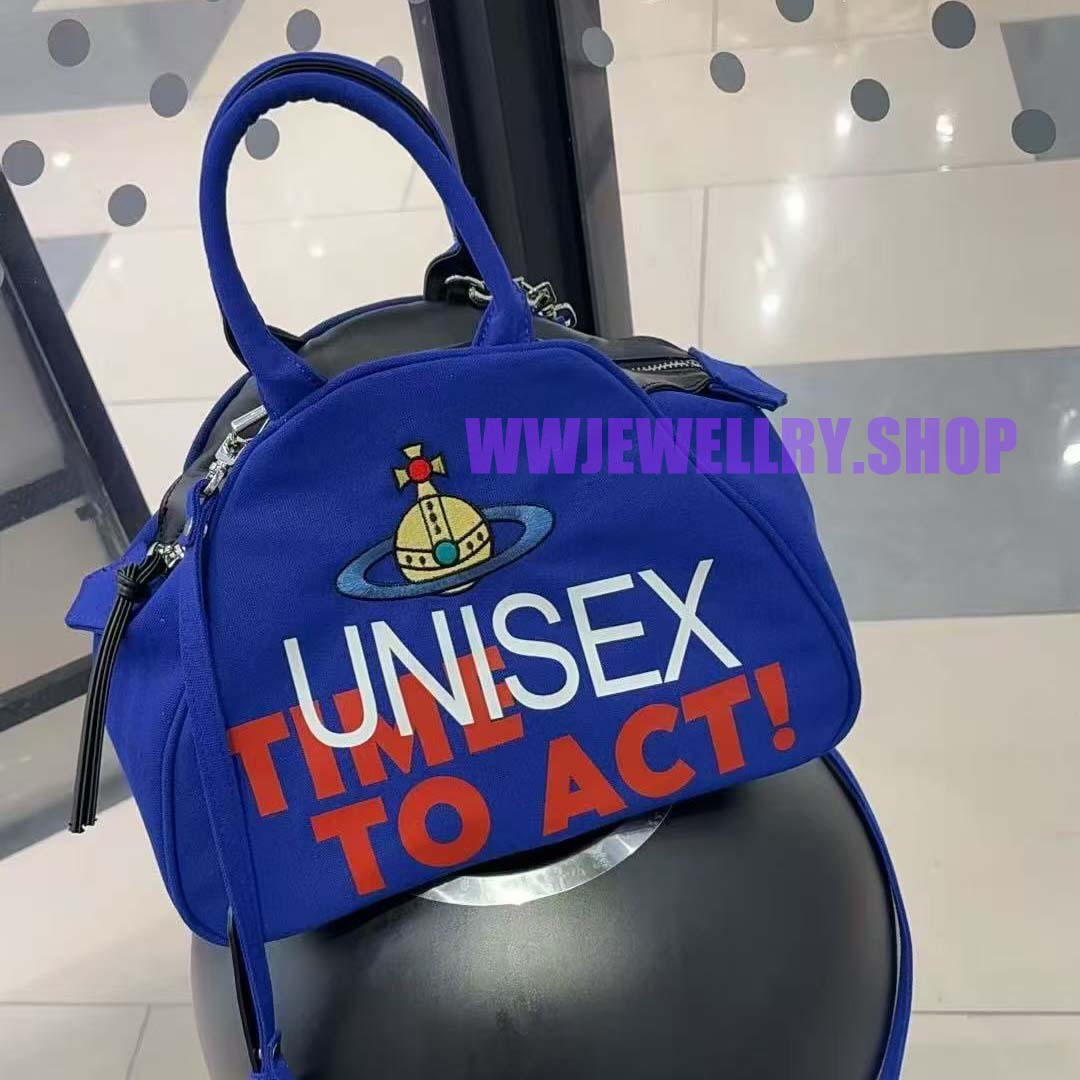 Blue Saturn Canvas Slogan Crossbody Bag