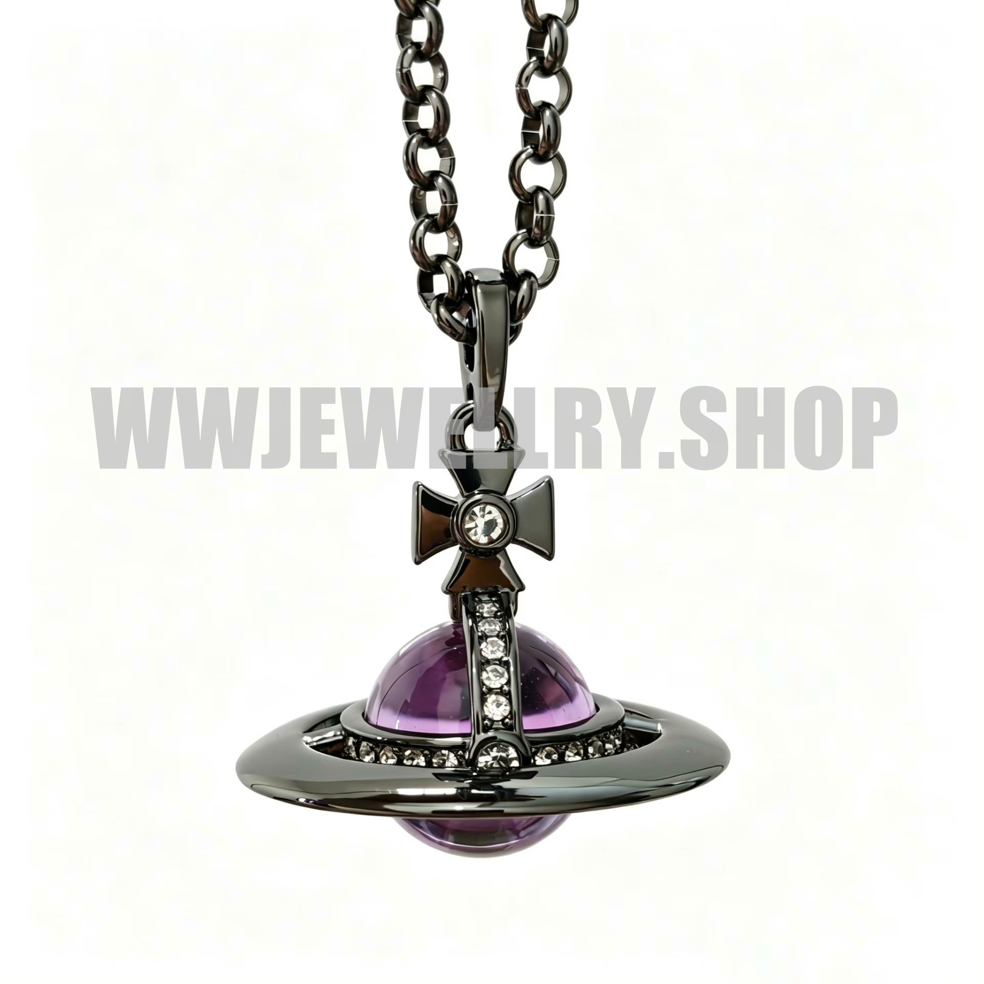 NEW-10MM&18MM-Black Purple ORB Classic Saturn Pendant Necklace