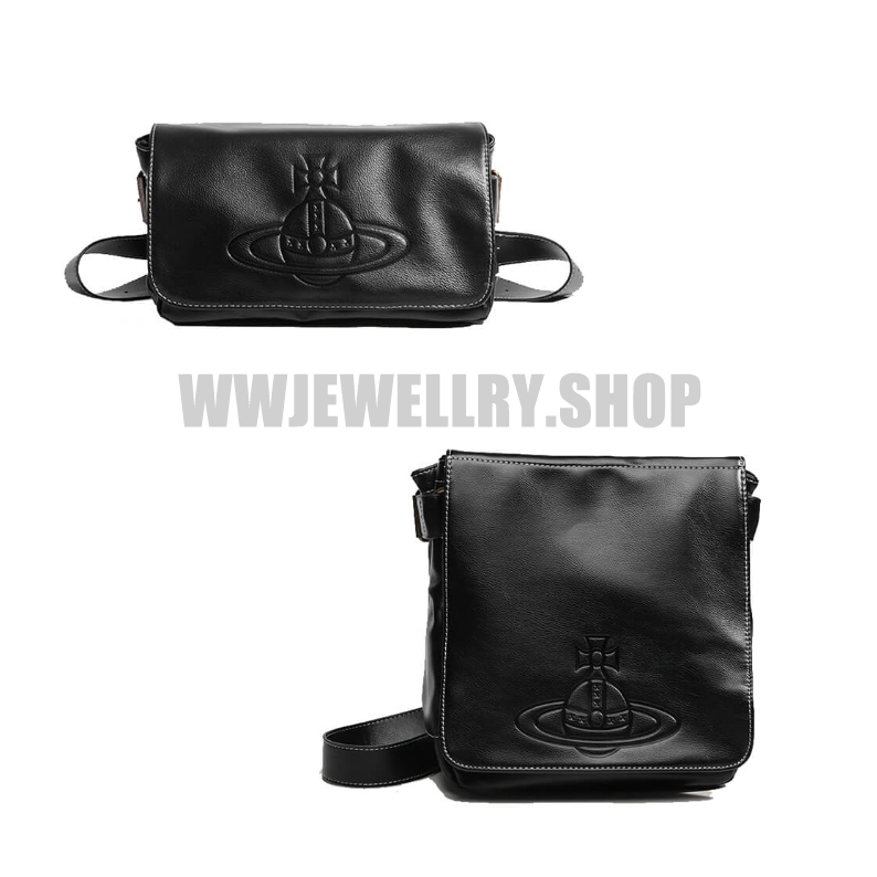 2 Size Black Leather Shoulder Bag