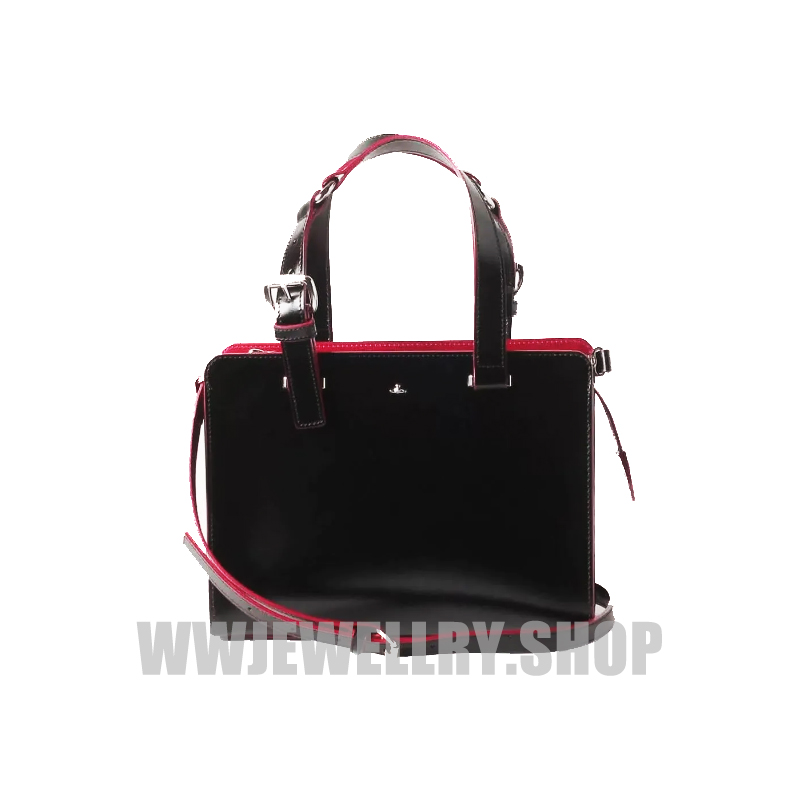 Black Red Leather Saturn Tote Bag