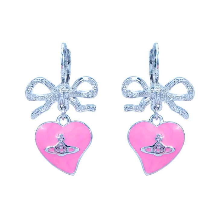 Pink Heart Ribbon Earrings