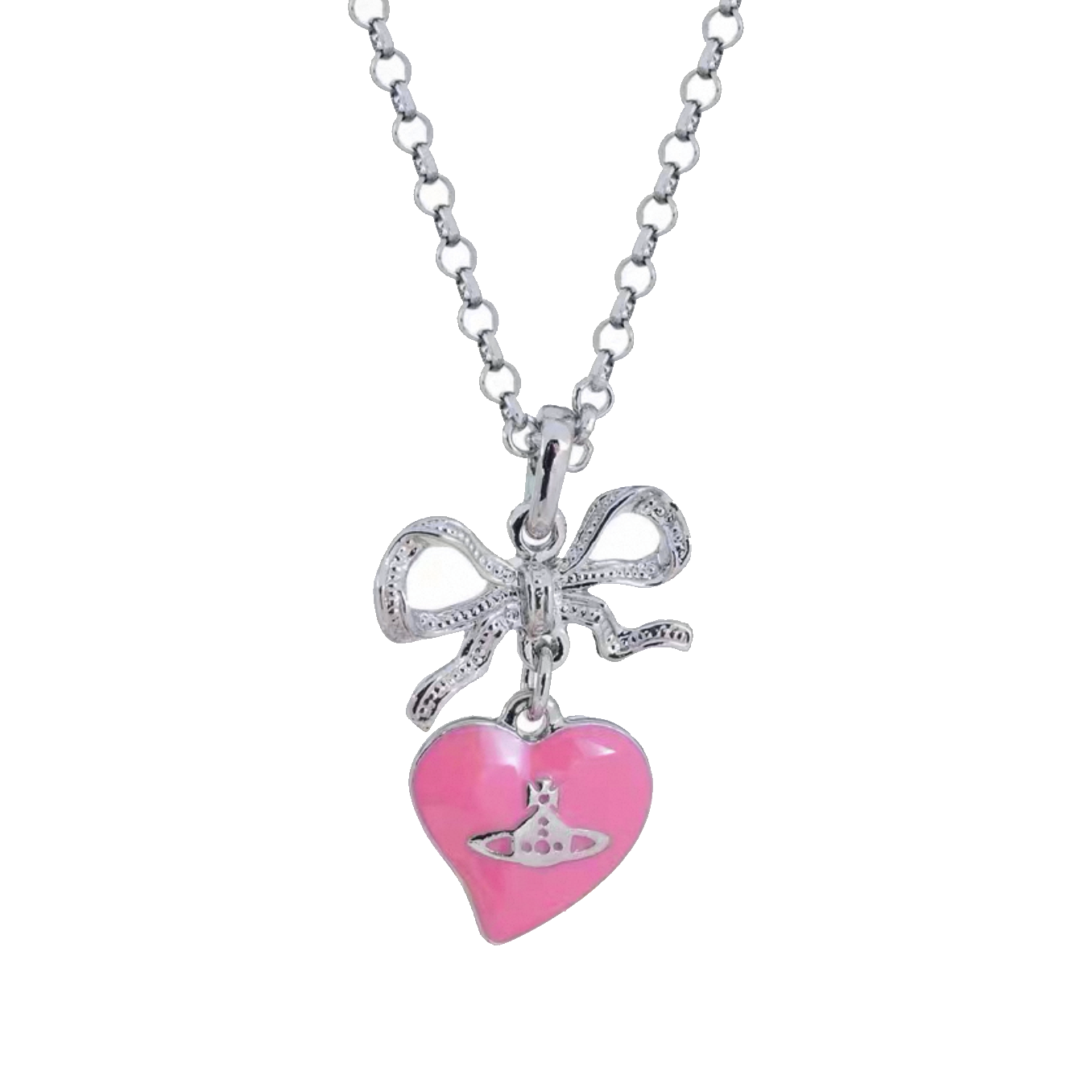 Pink Heart Ribbon Necklace
