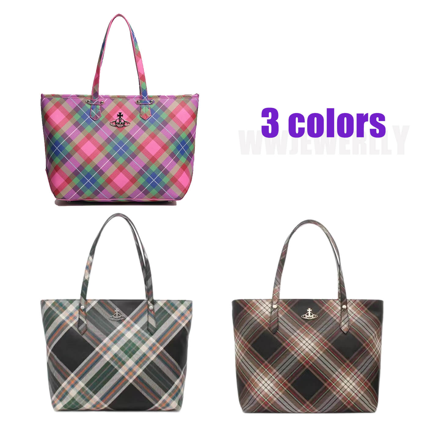 3 Colors Plaid Saturn Bag