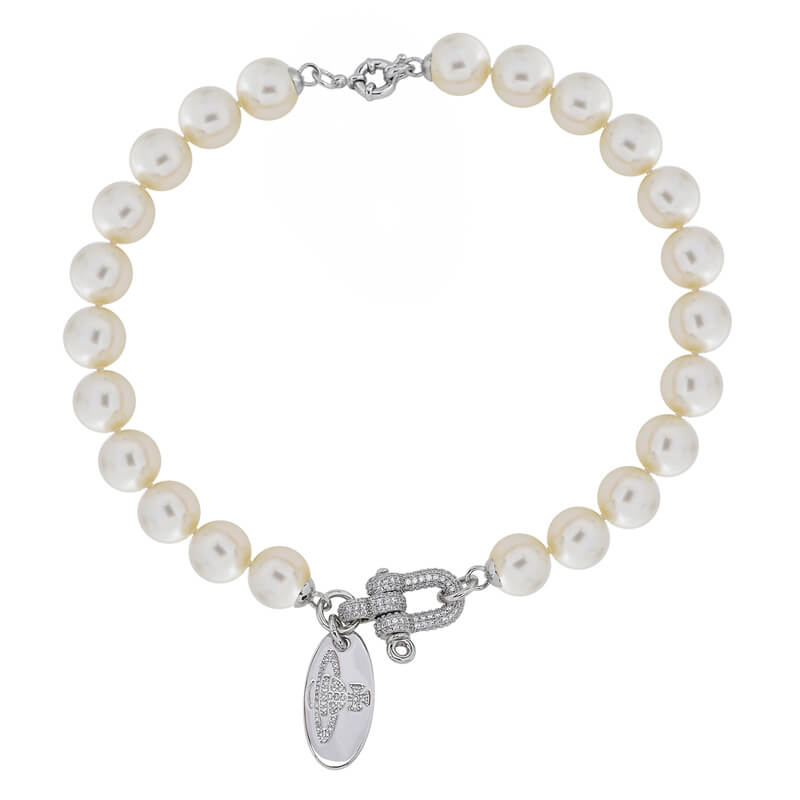 Full diamond U-shaped clasp pearl necklace