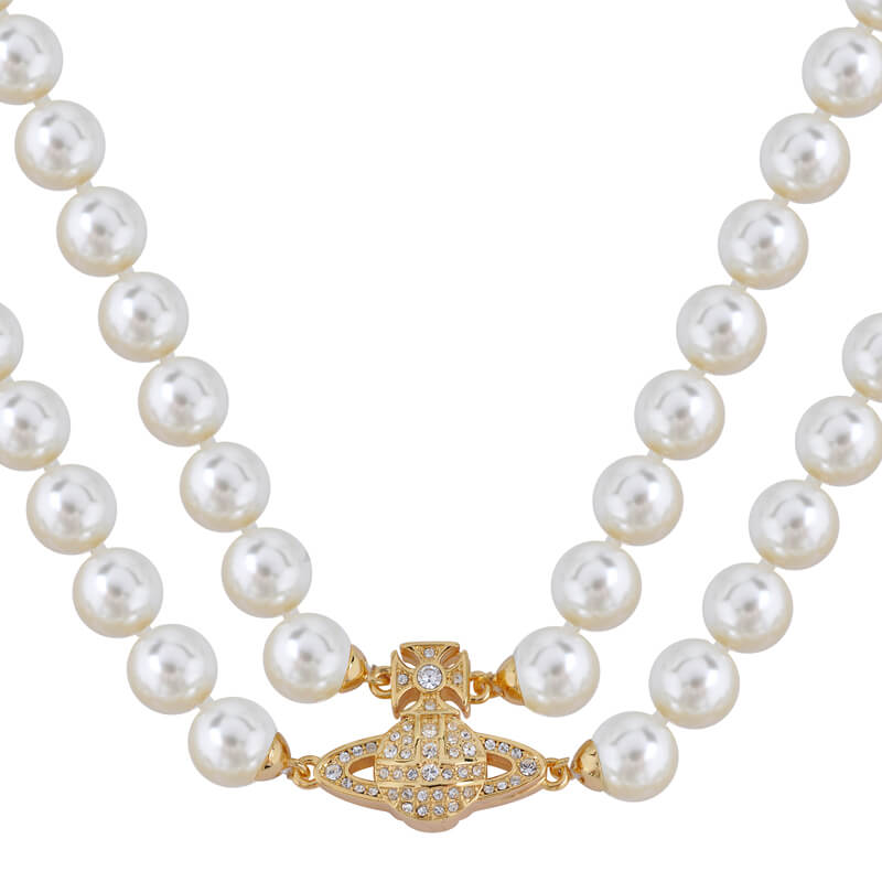 Suction stone pearl necklace small double layer