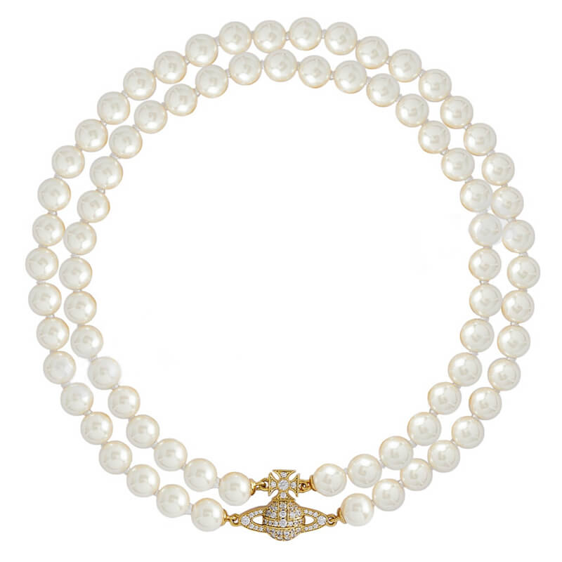 Suction stone pearl necklace small double layer