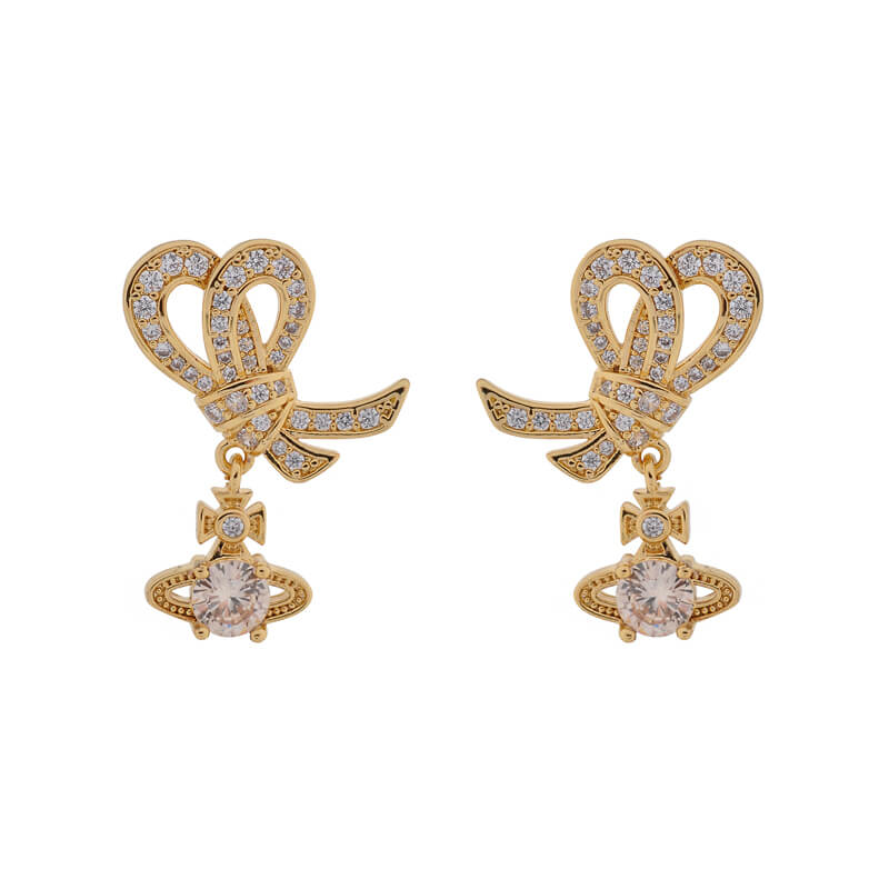 MILLY bow four-prong Saturn diamond earrings