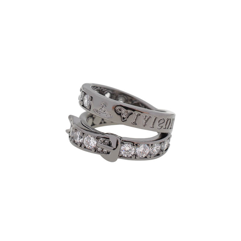 Double loop belt buckle monogram diamond rings