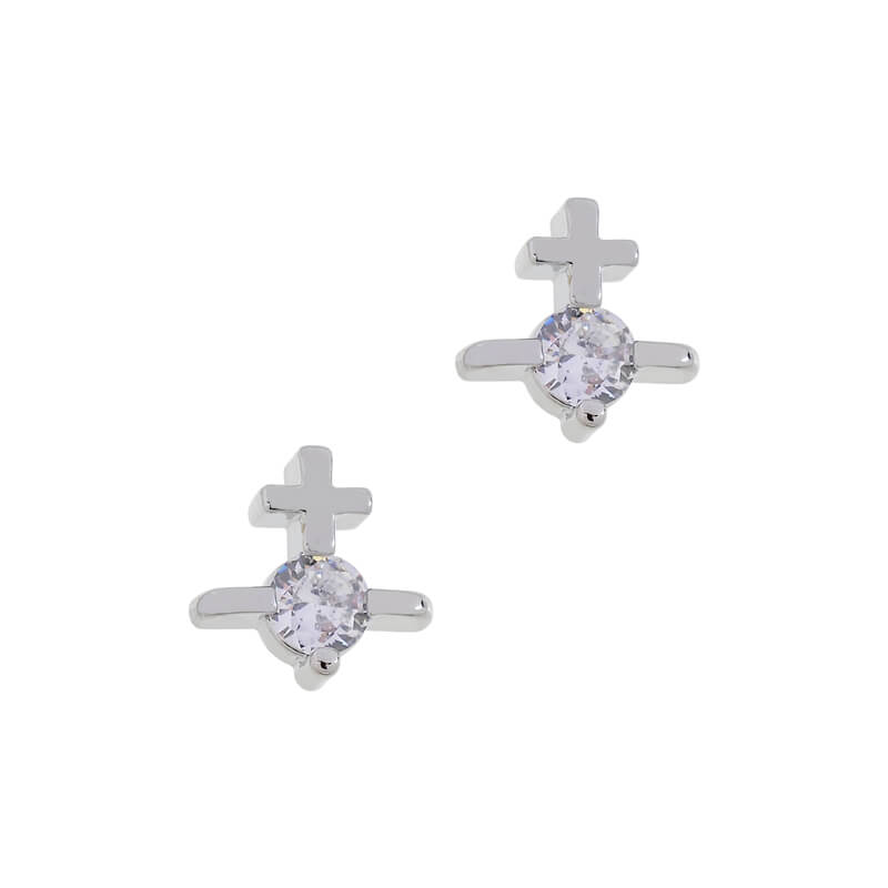 HORTENSE Line Cross Solitaire Earrings
