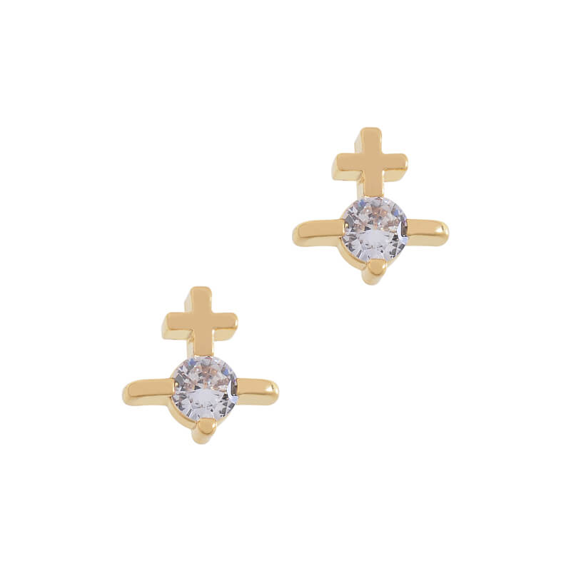 HORTENSE Line Cross Solitaire Earrings