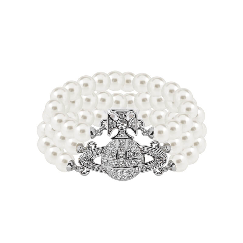 GRAZIELLA Full Diamonds Absorbent Triple Layers Pearl Bracelet