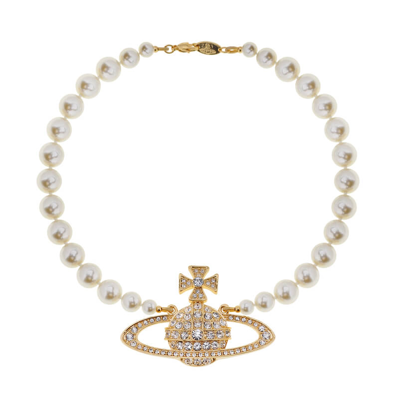 Large One Layer Full Diamond Saturn Necklace Short