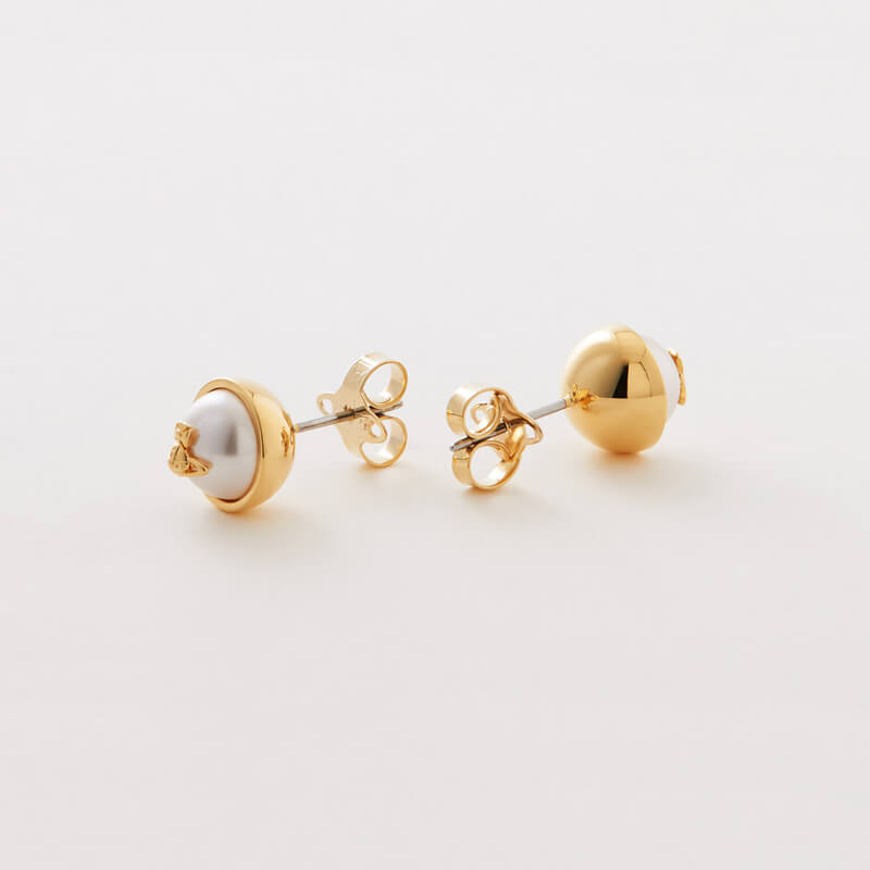 Small Round Pearl Saturn Earrings