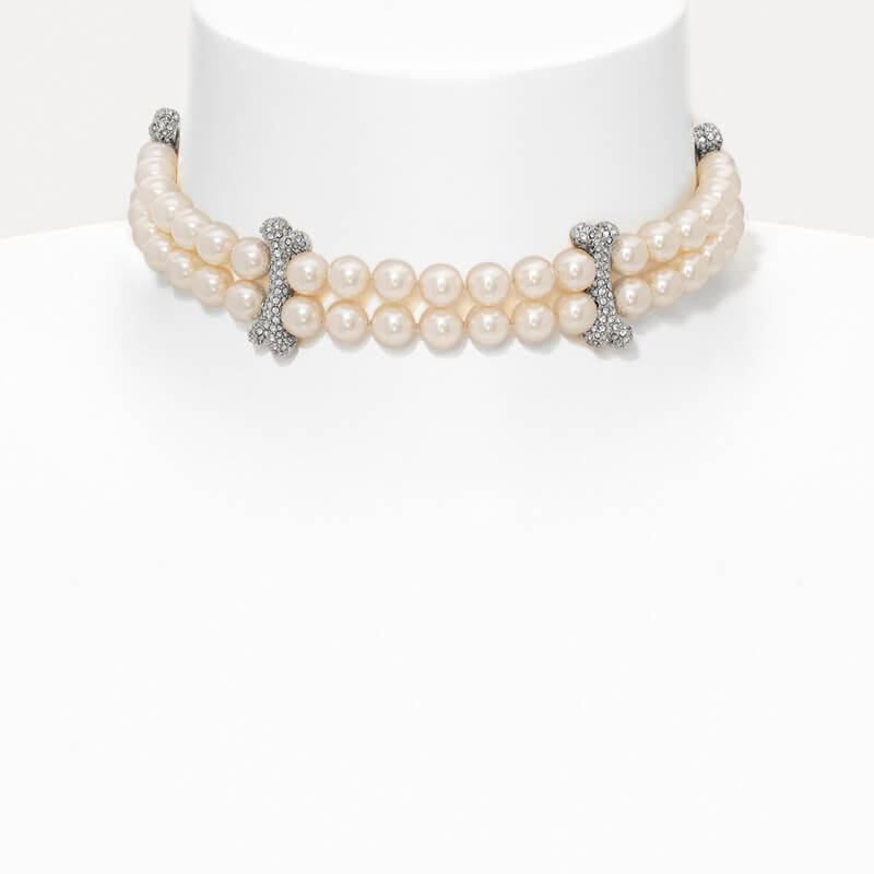 FAUSTINE bone double row pearl necklace