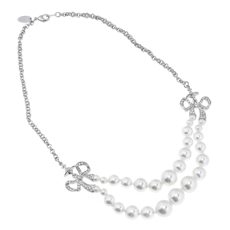 Double Ribbon Pearl Necklace