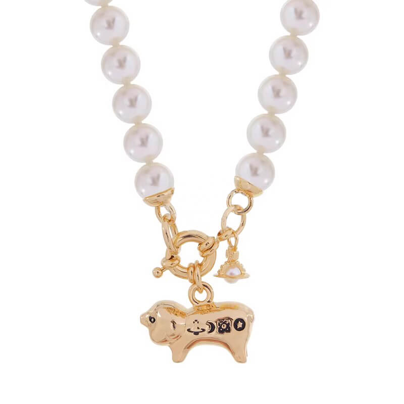 JUANITA Pig Saturn Letters Pearl Necklace