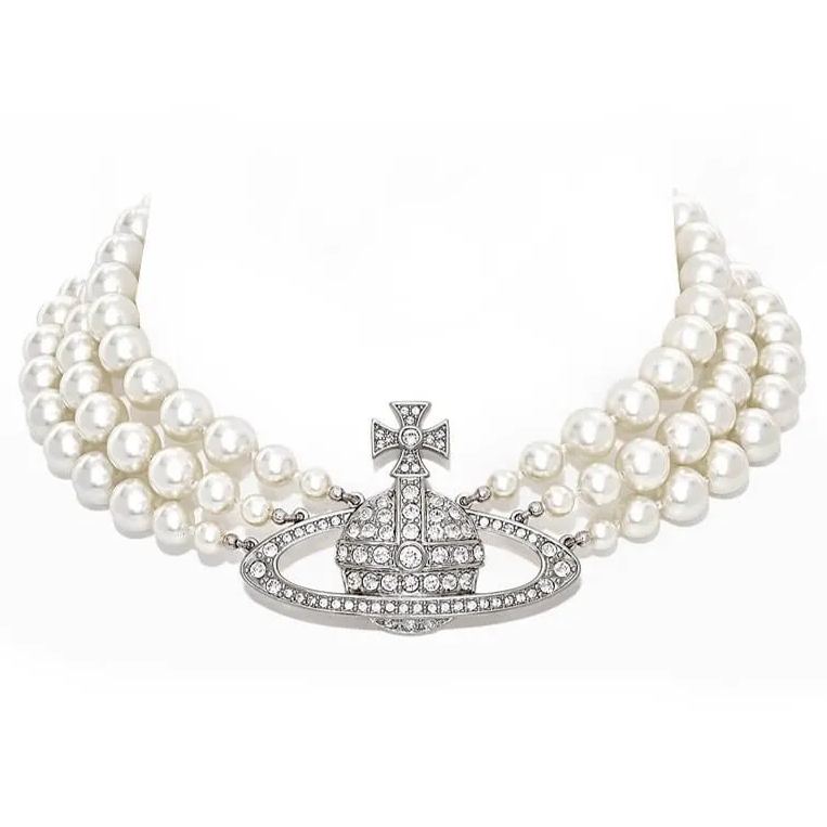 Classic triple plane Saturn pearl necklace