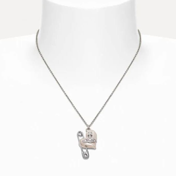 ORIETTA peach heart pearl pin necklace