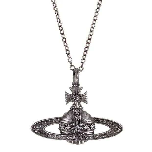 Antique Silver Carved Saturn Necklace