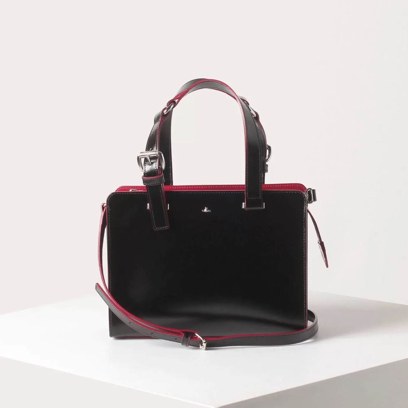 Black Red Leather Saturn Tote Bag